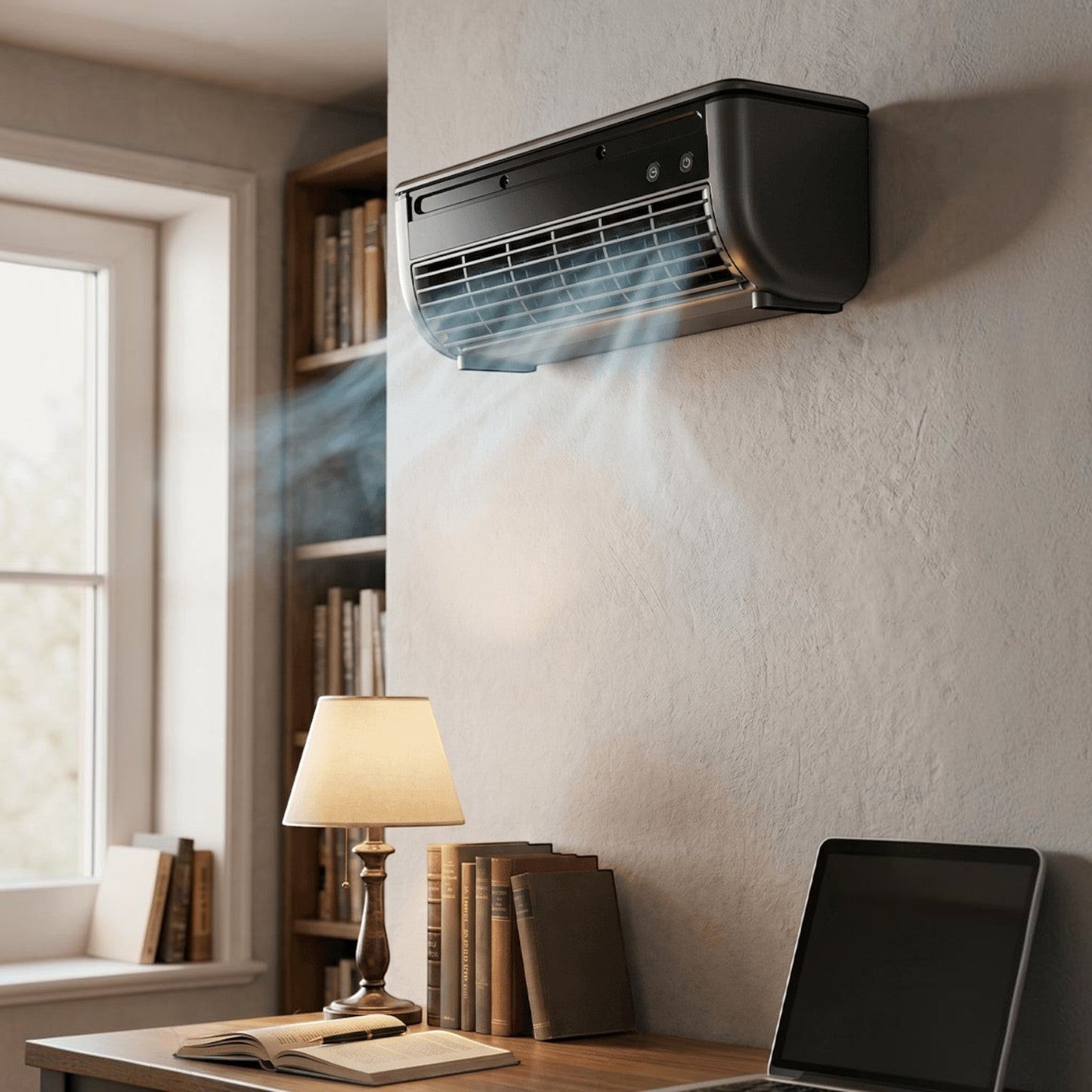 Esteveo climatiseur mobile mural gris foncé, 3 vitesses, télécommande, sans fil, 8h autonomie