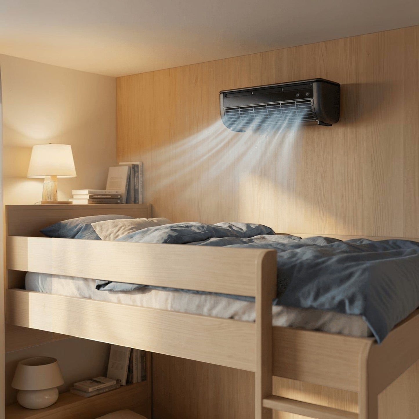 Esteveo climatiseur mobile mural gris foncé, 3 vitesses, sans fil, idéal pour chambre ou bureau.